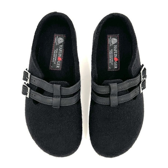 Haflinger Haley Wool Clog in Black with Double Adjustable Buckle, Size 38/7 US - Picture 2 of 13